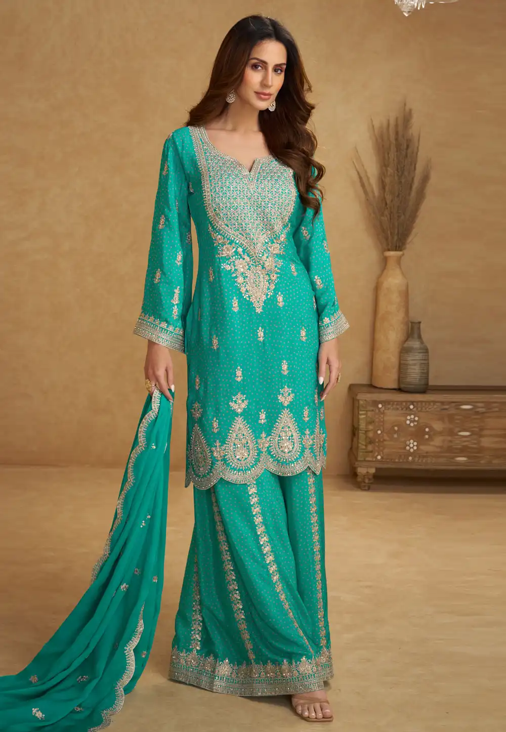 Sky Blue Chinon Pakistani Suit 326497