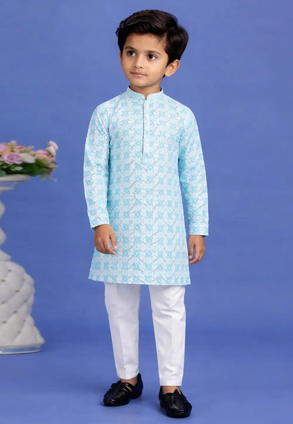 Sky Blue Cotton Boys Kurta Pajama 335738