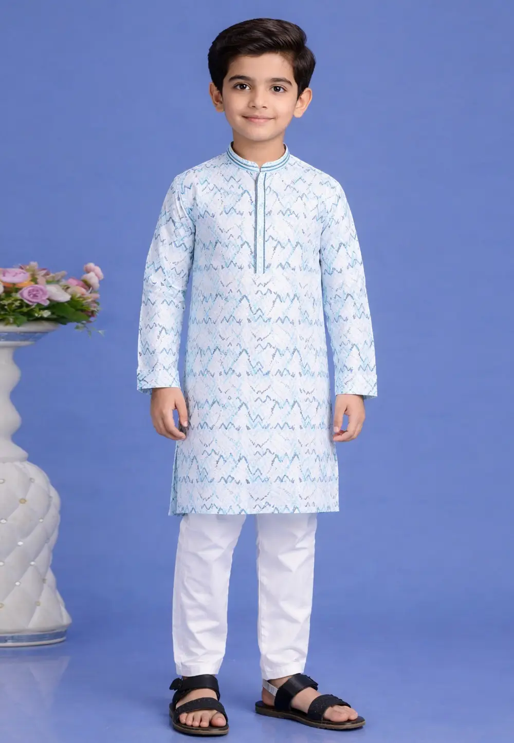 Sky Blue Cotton Boys Kurta Pajama 335741