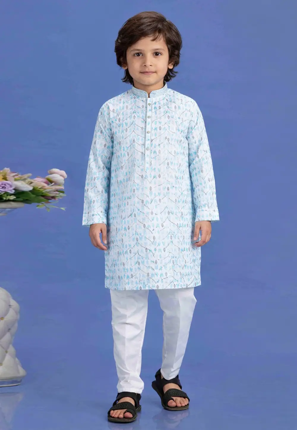 Sky Blue Cotton Boys Kurta Pajama 335745