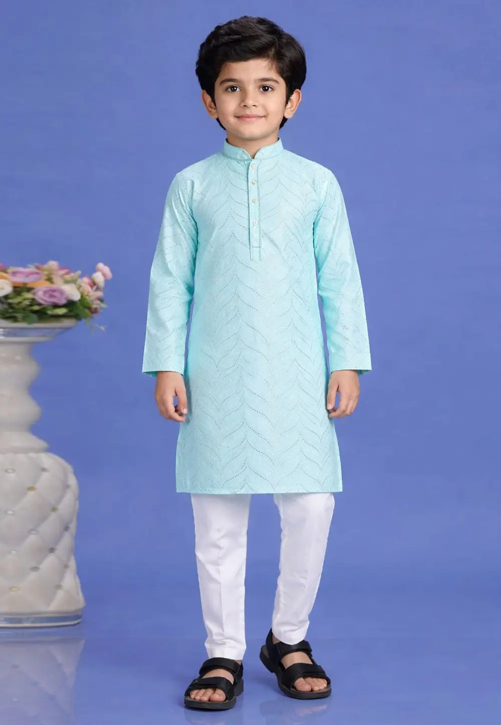 Sky Blue Cotton Boys Kurta Pajama 335746