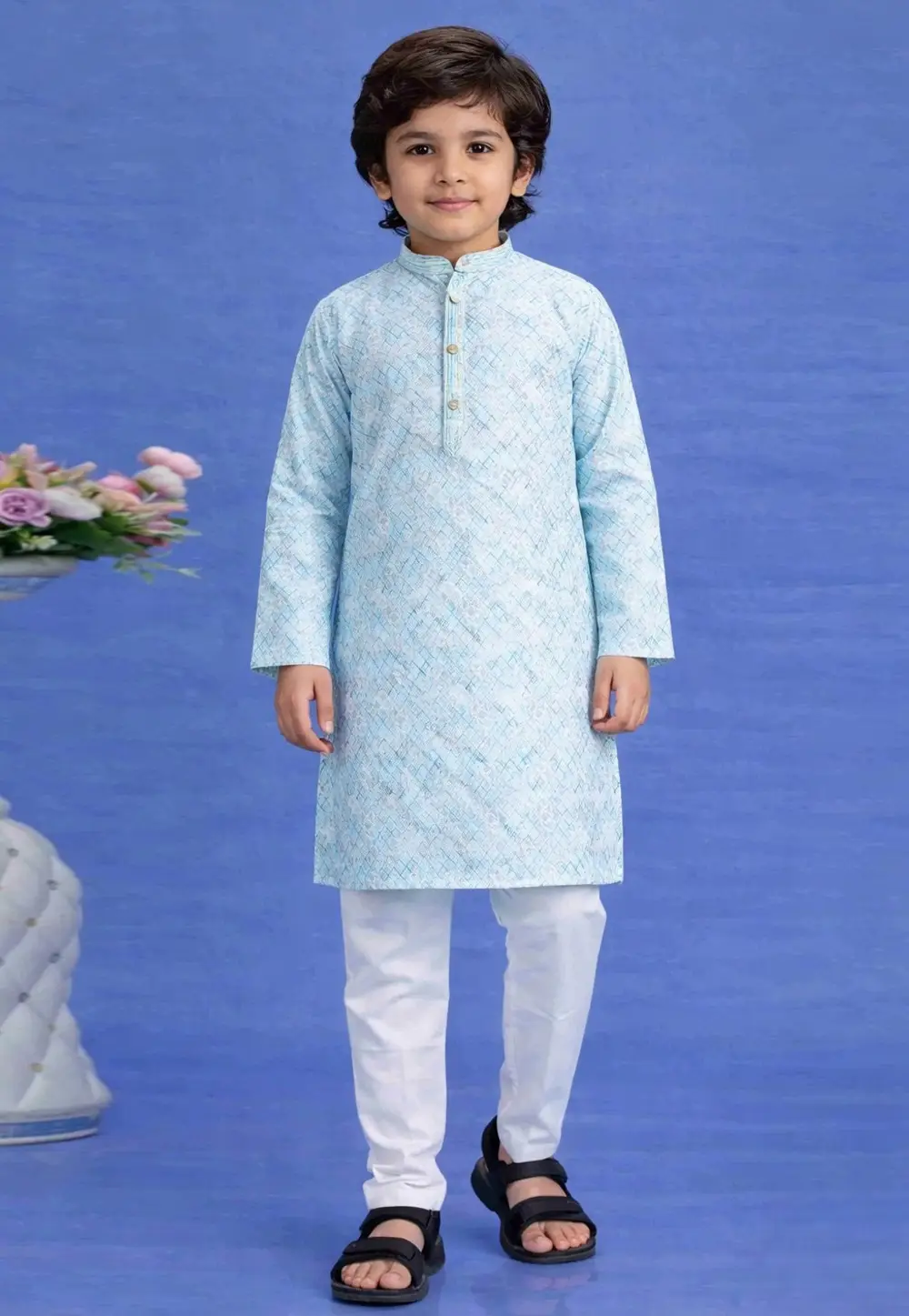 Sky Blue Cotton Boys Kurta Pajama 335750