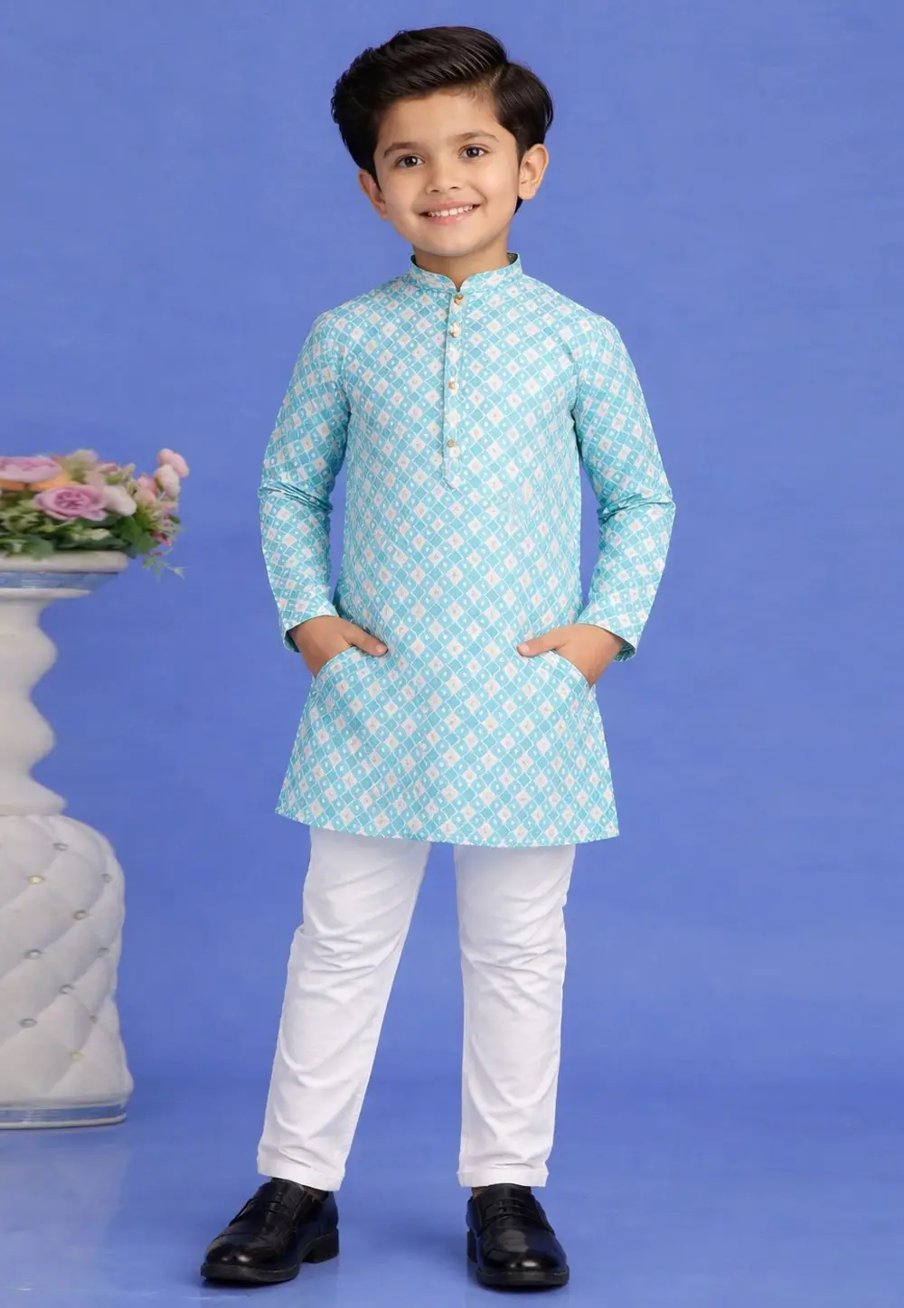 Sky Blue Cotton Boys Kurta Pajama 335752