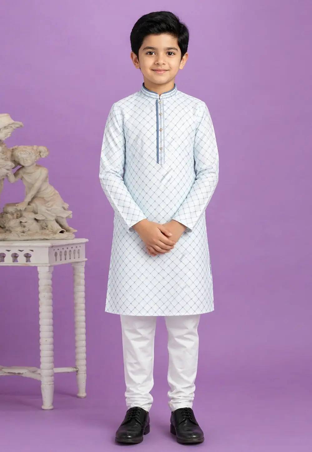 Sky Blue Cotton Boys Kurta Pajama 335753