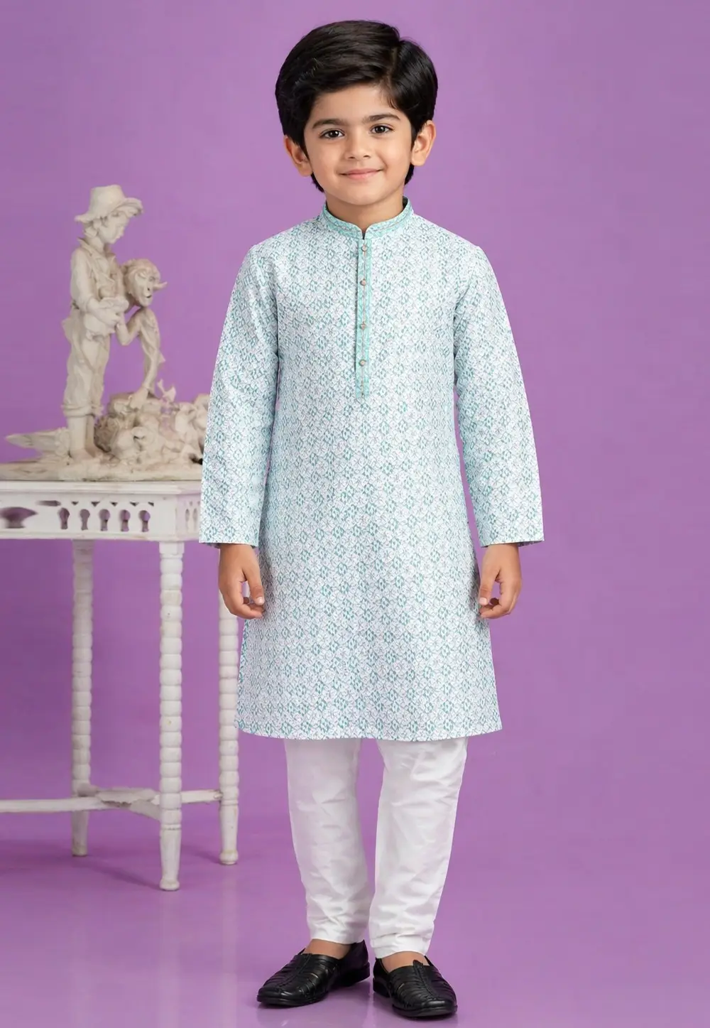 Sky Blue Cotton Boys Kurta Pajama 335757