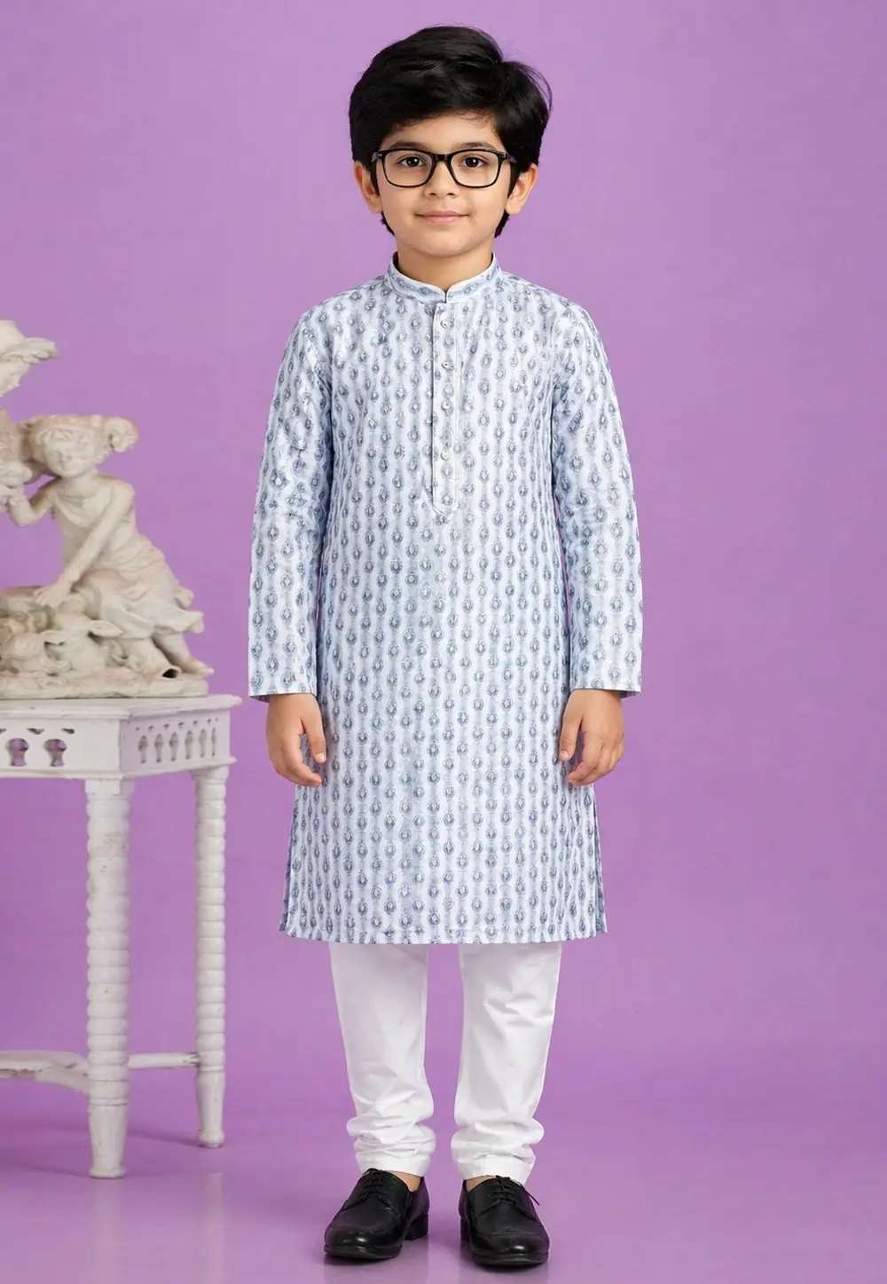 Sky Blue Cotton Boys Kurta Pajama 335763