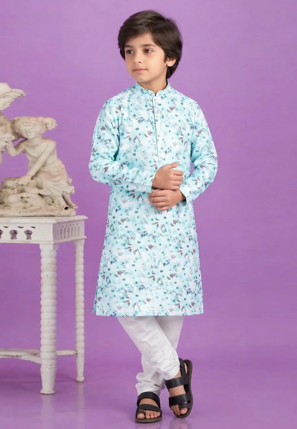 Sky Blue Cotton Boys Kurta Pajama 335766