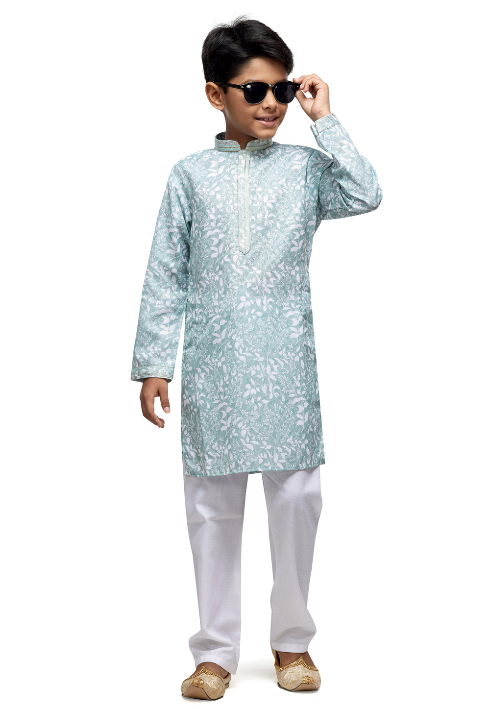 Sky Blue Cotton Kids Kurta Pajama 280964