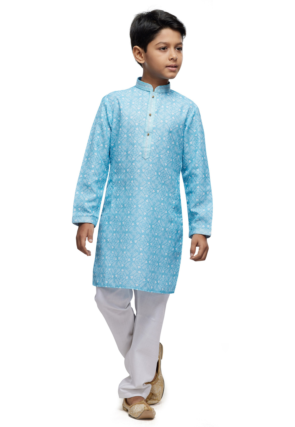 Sky Blue Cotton Kids Kurta Pajama 280967