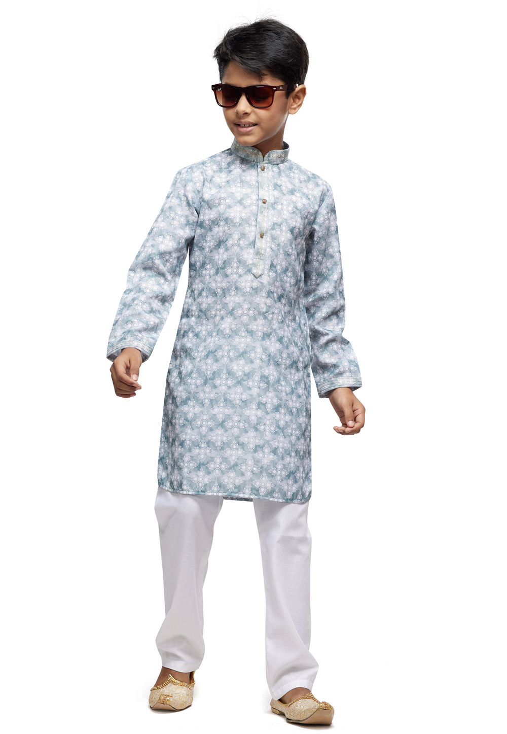 Sky Blue Cotton Kids Kurta Pajama 280969