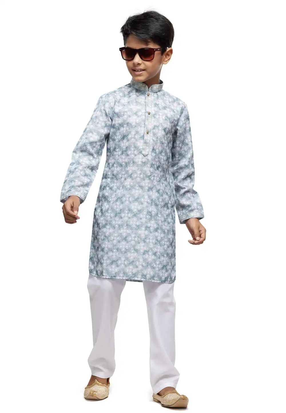 Sky Blue Cotton Kids Kurta Pajama 280969