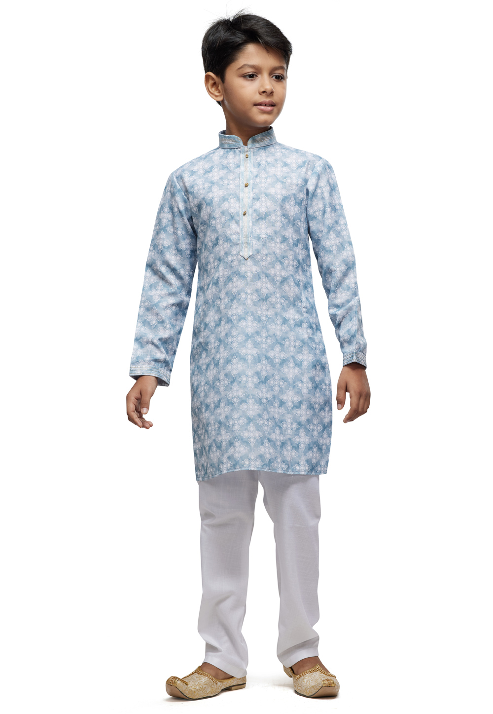 Sky Blue Cotton Kids Kurta Pajama 280971