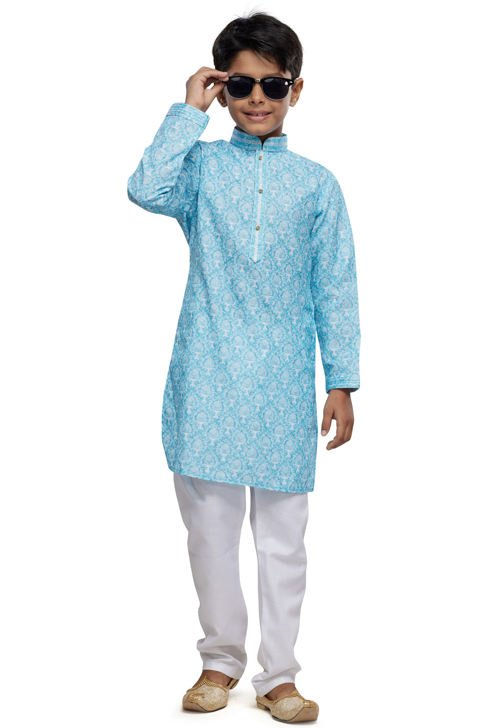 Sky Blue Cotton Kids Kurta Pajama 280973