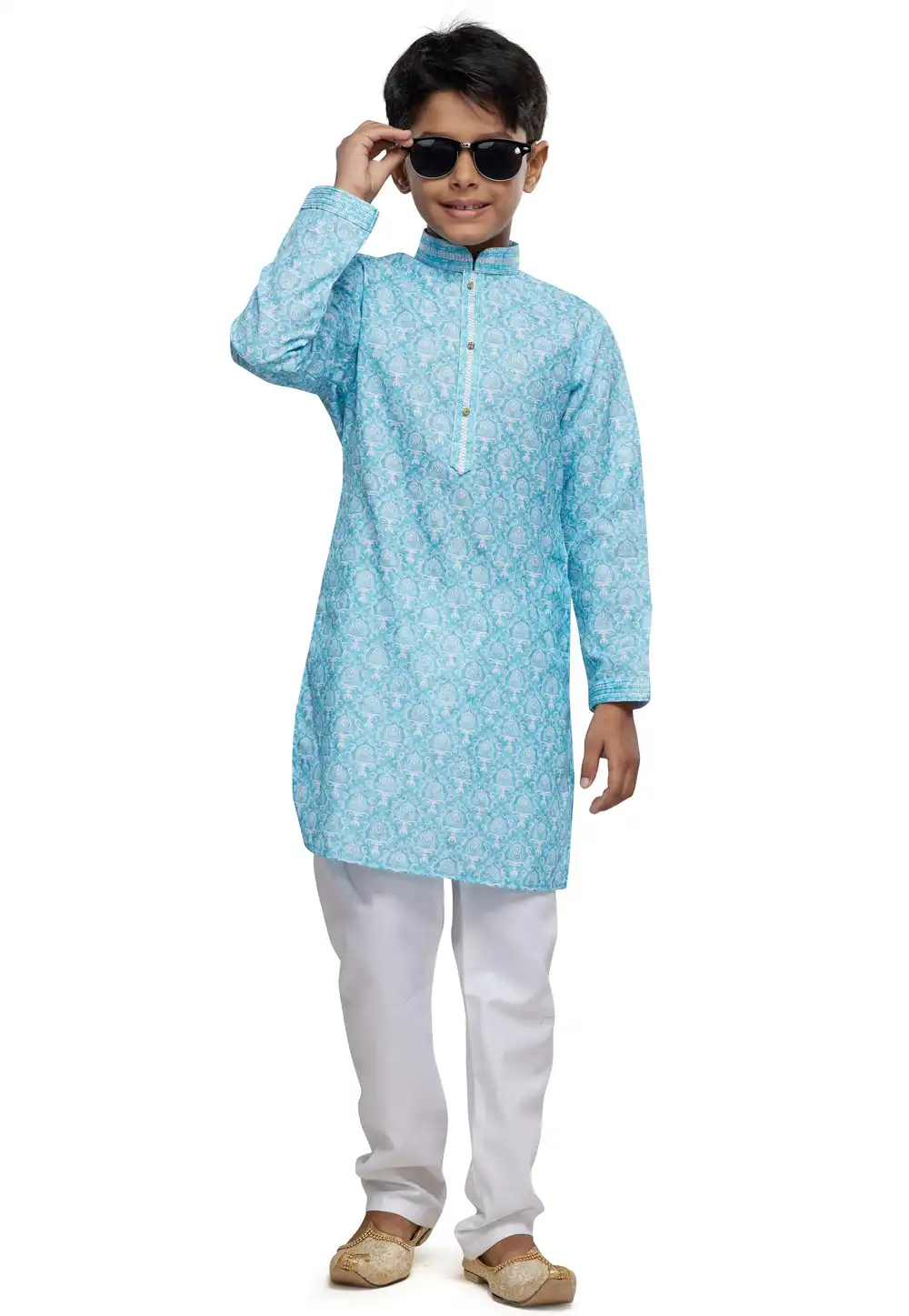 Sky Blue Cotton Kids Kurta Pajama 280973