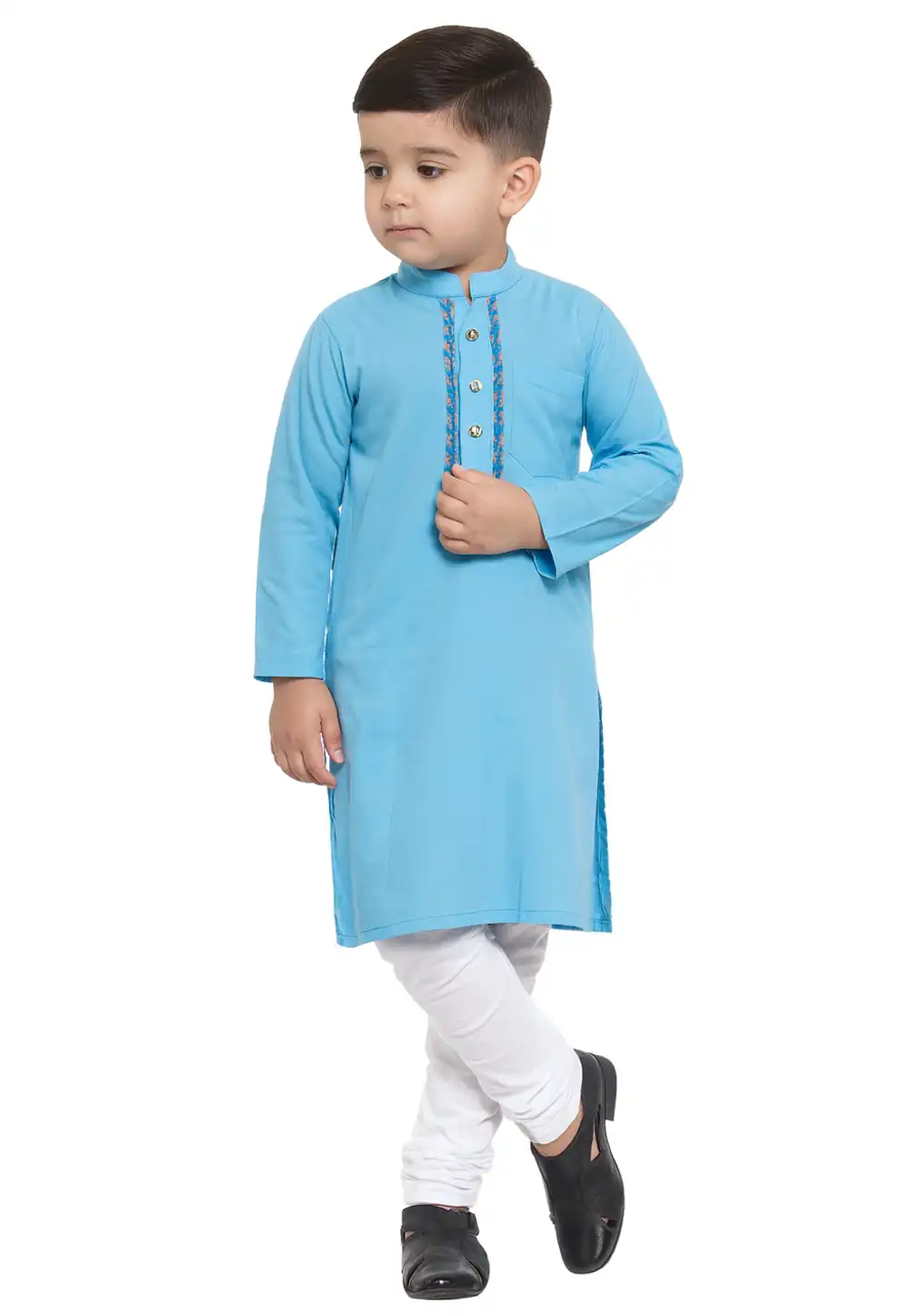 Sky Blue Cotton Kids Kurta Pajama 320815