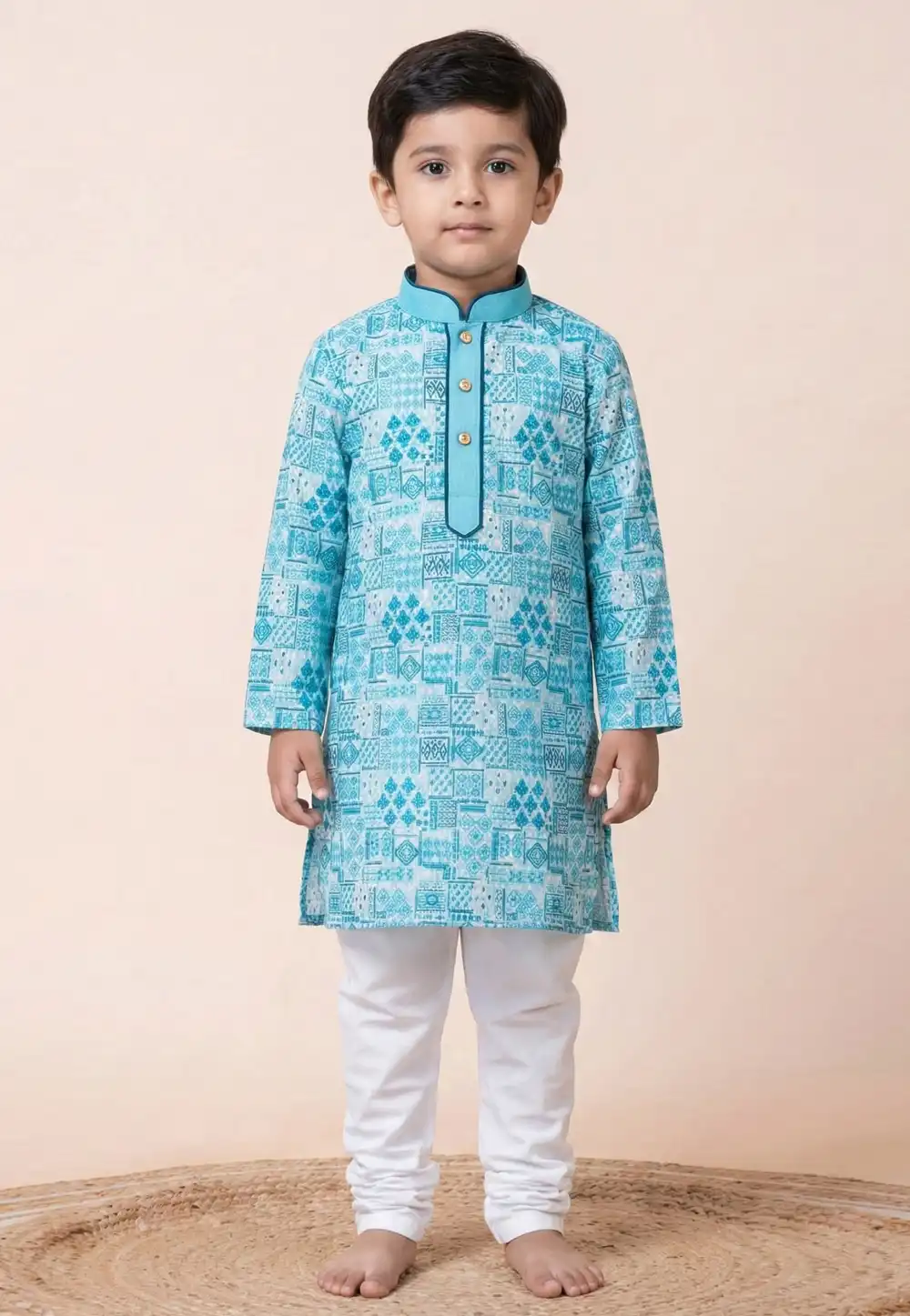 Sky Blue Cotton Kids Kurta Pajama 322281