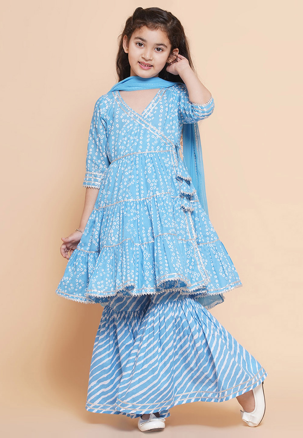 Sky Blue Cotton Kids Sharara Suit 282636