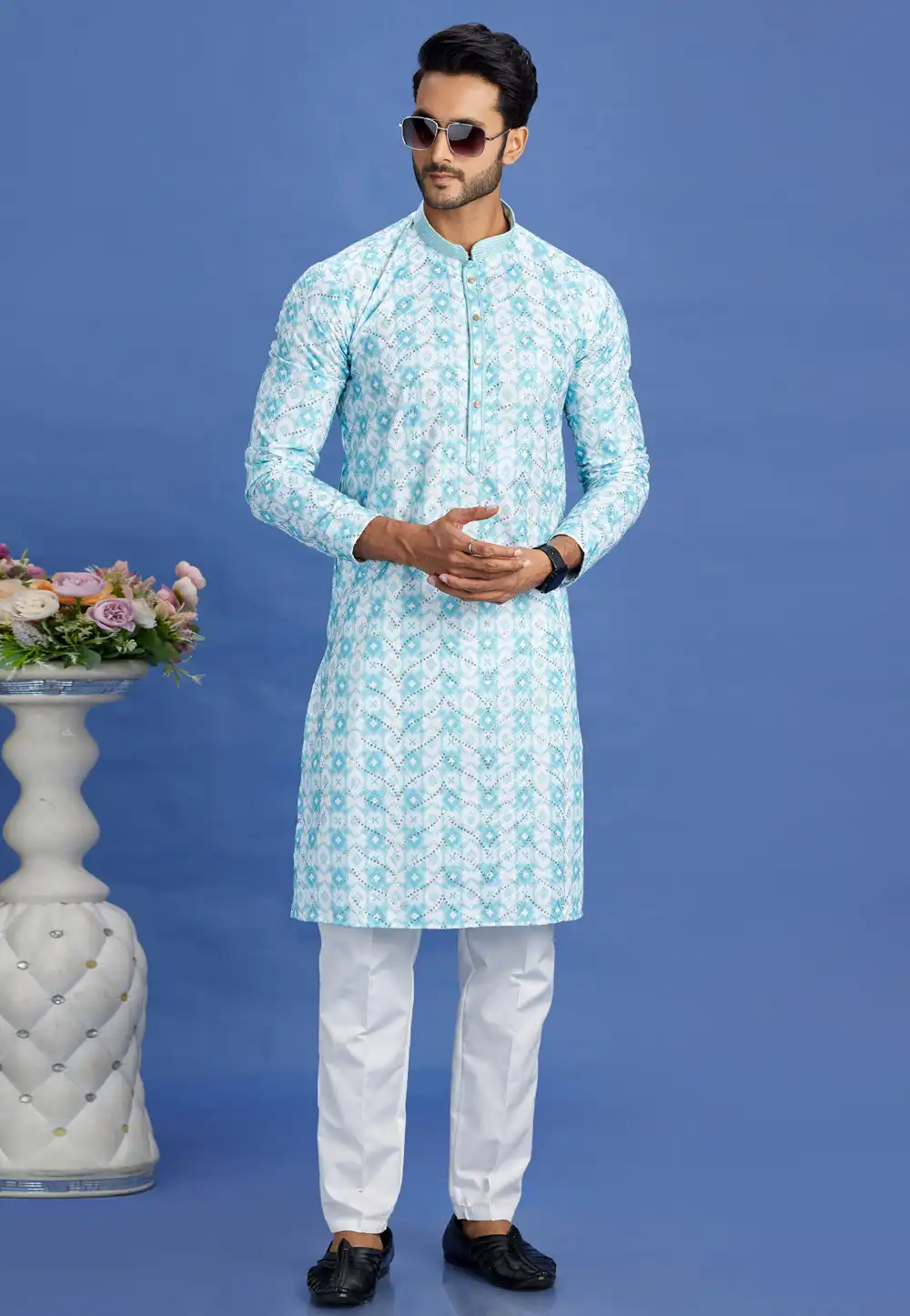 Sky Blue Cotton Kurta Pajama 283301