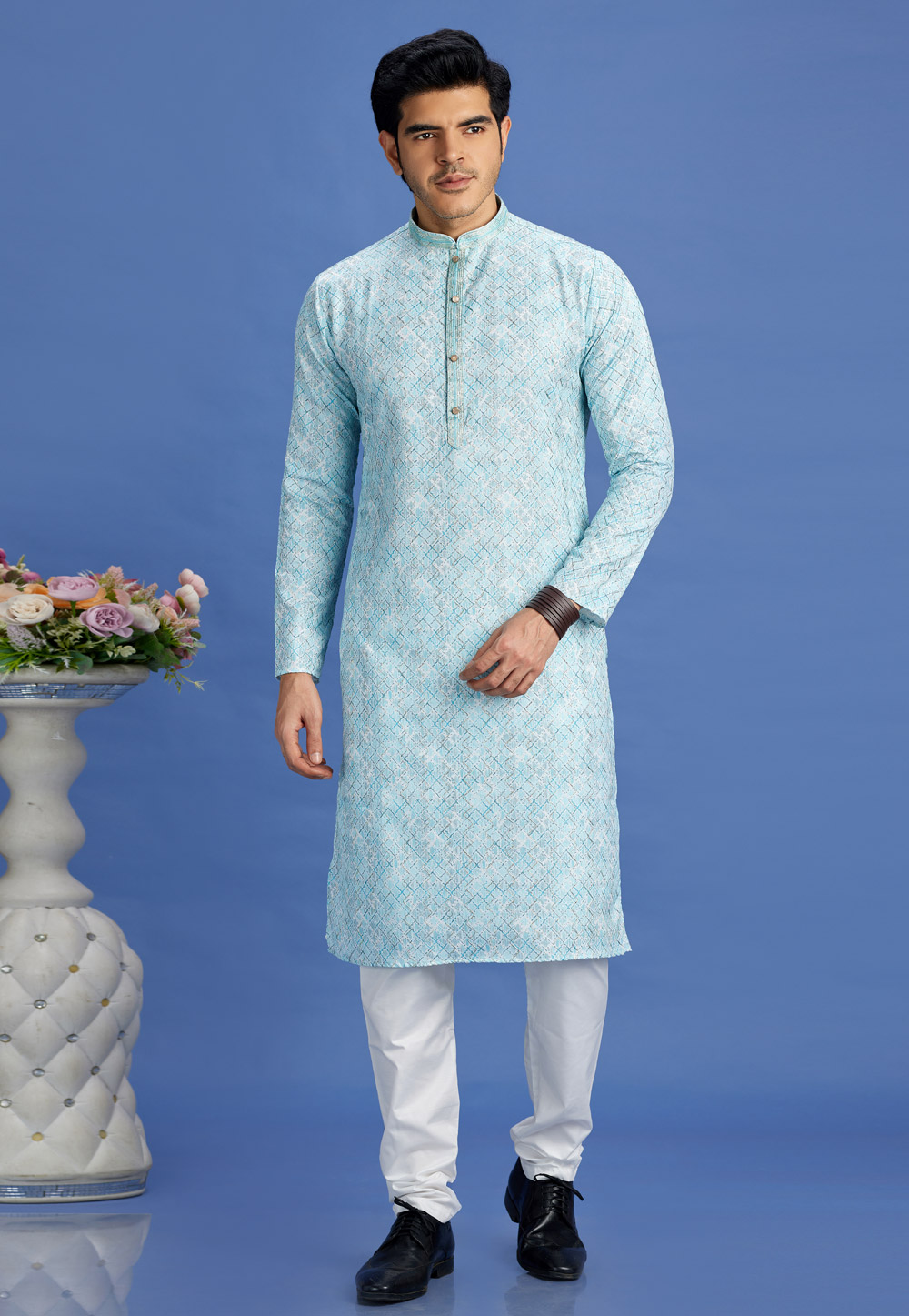 Sky Blue Cotton Kurta Pajama 283313