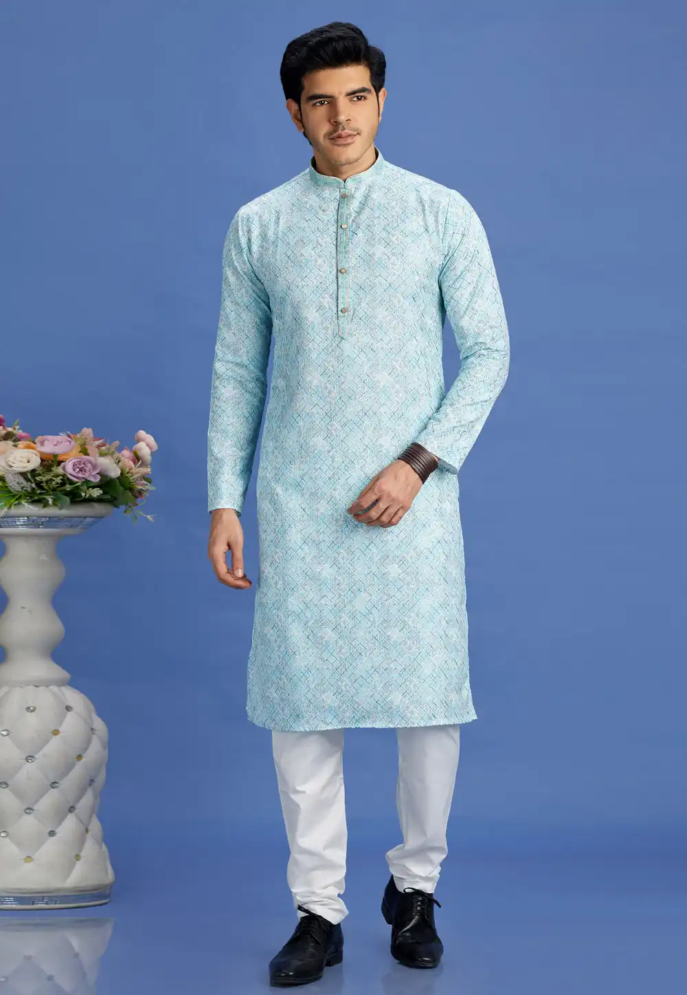 Sky Blue Cotton Kurta Pajama 283313