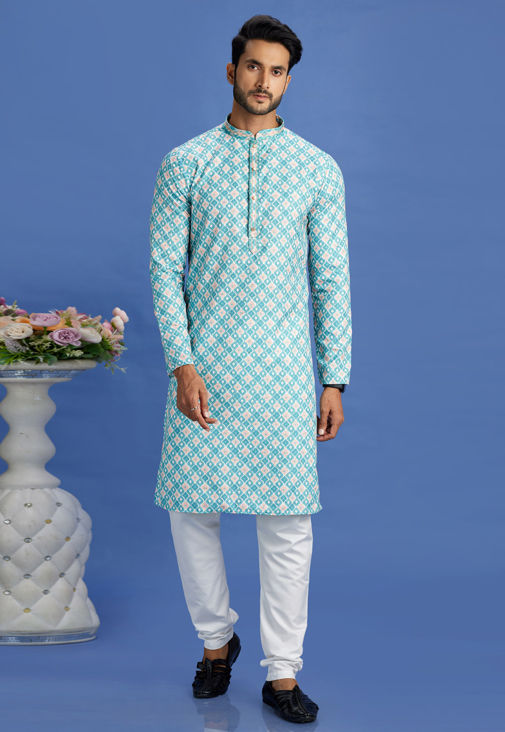 Sky Blue Cotton Kurta Pajama 283316