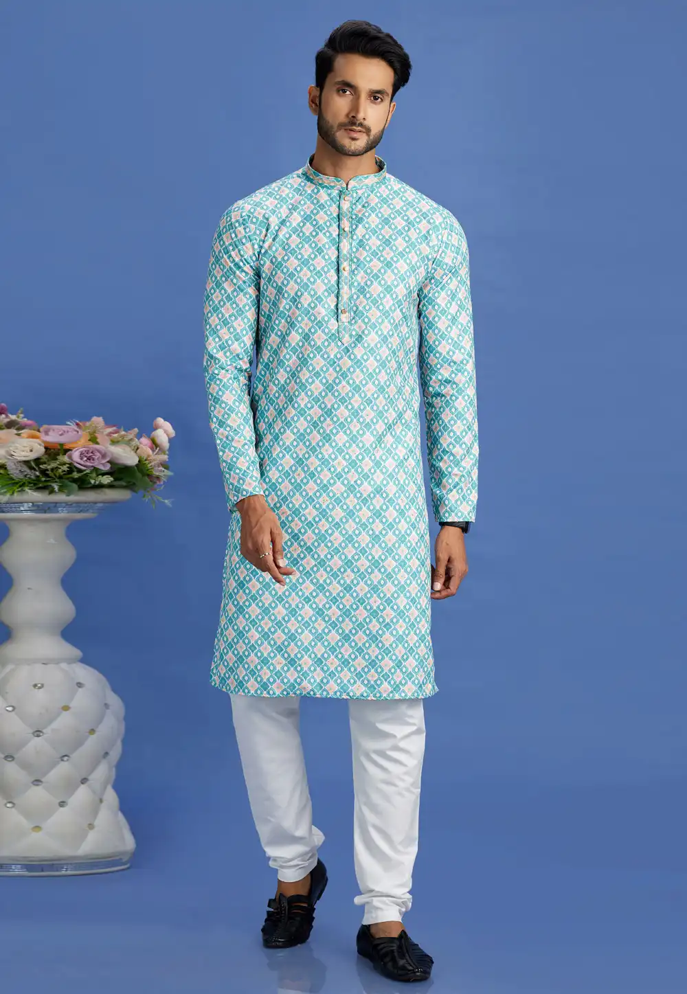 Sky Blue Cotton Kurta Pajama 283316
