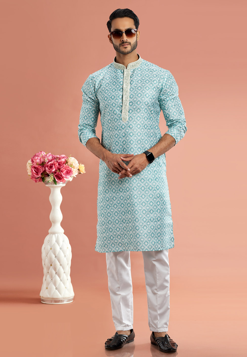 Sky Blue Cotton Kurta Pajama 283317