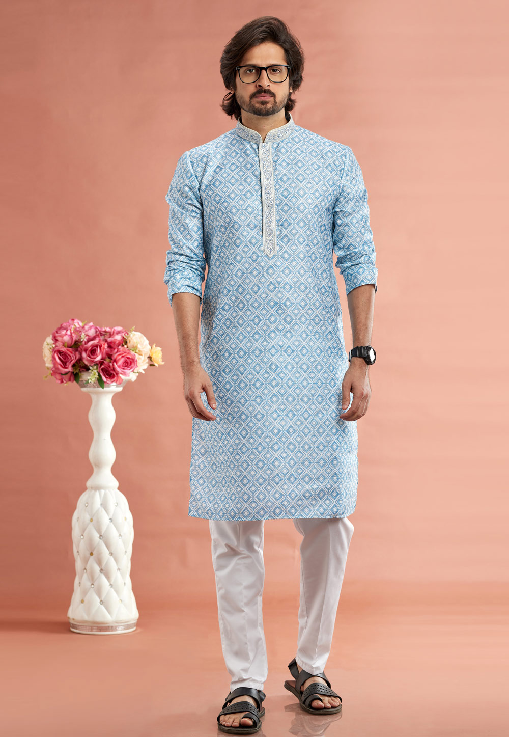 Sky Blue Cotton Kurta Pajama 283319