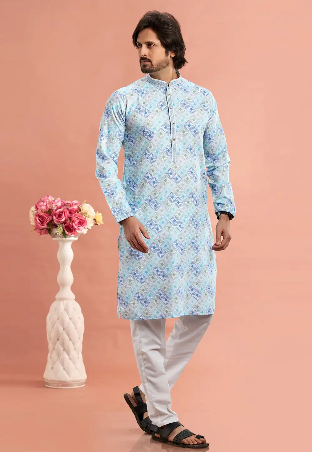 Sky Blue Cotton Kurta Pajama 283330