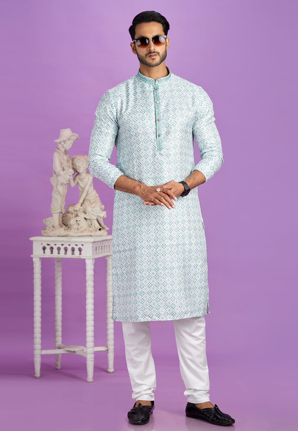 Sky Blue Cotton Kurta Pajama 283337