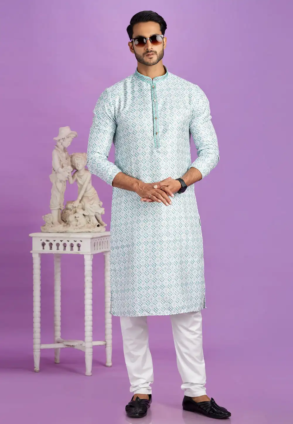 Sky Blue Cotton Kurta Pajama 283337