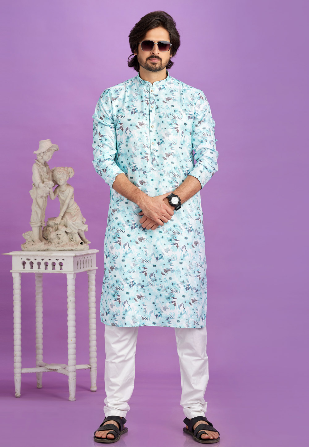 Sky Blue Cotton Kurta Pajama 283346