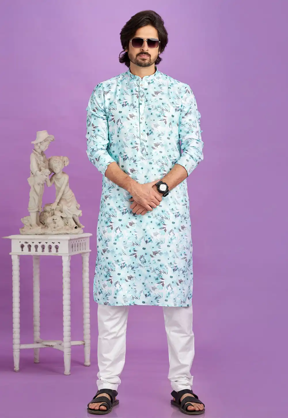 Sky Blue Cotton Kurta Pajama 283346