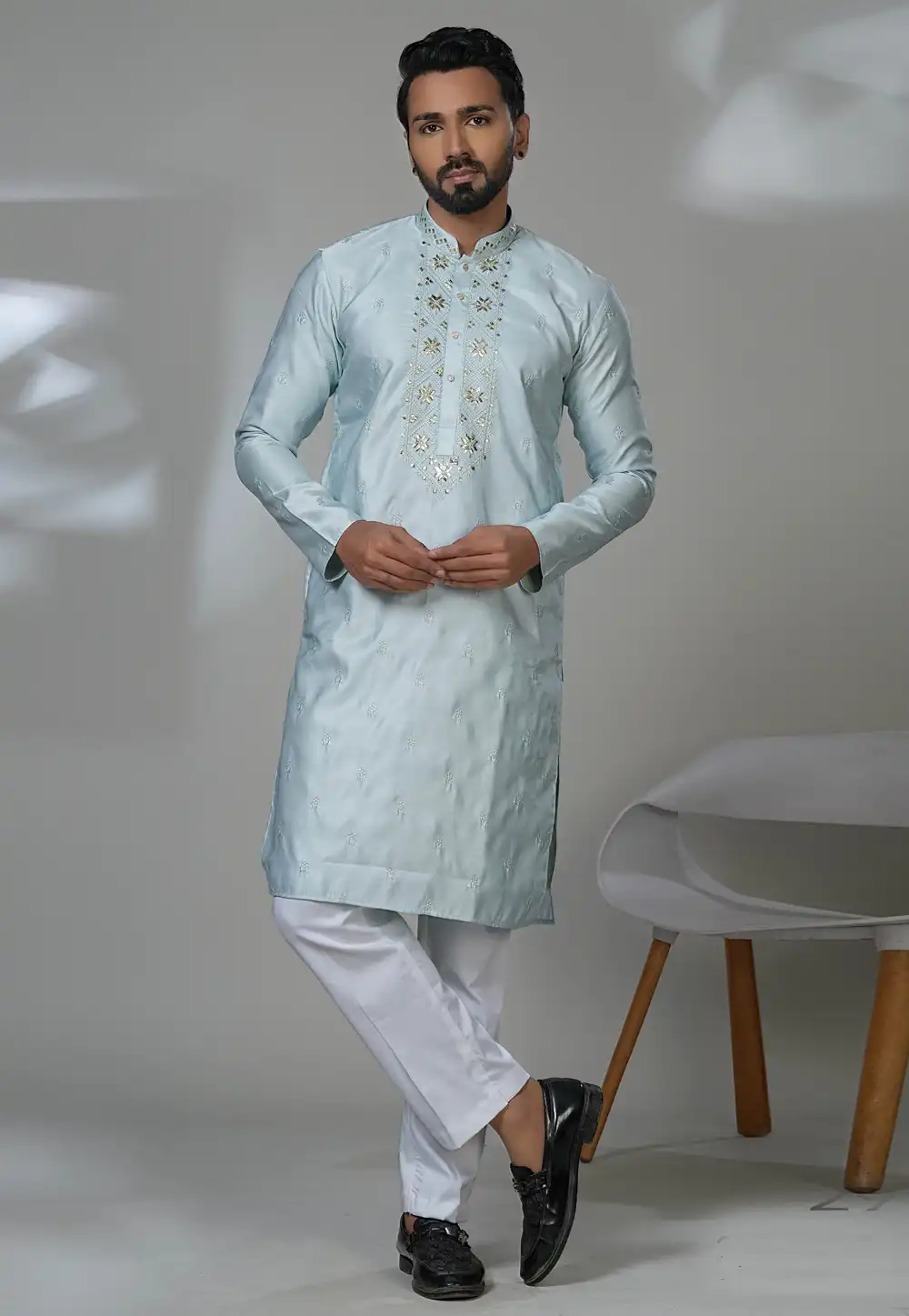 Sky Blue Cotton Kurta Pajama 315564