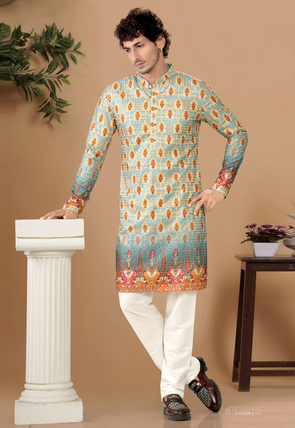 Sky Blue Cotton Kurta Pajama 325834