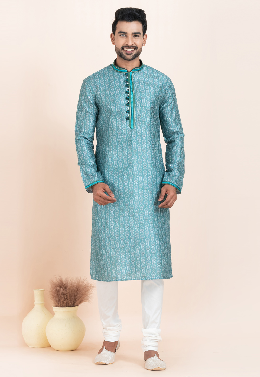 Sky Blue Cotton Kurta Pajama 305174
