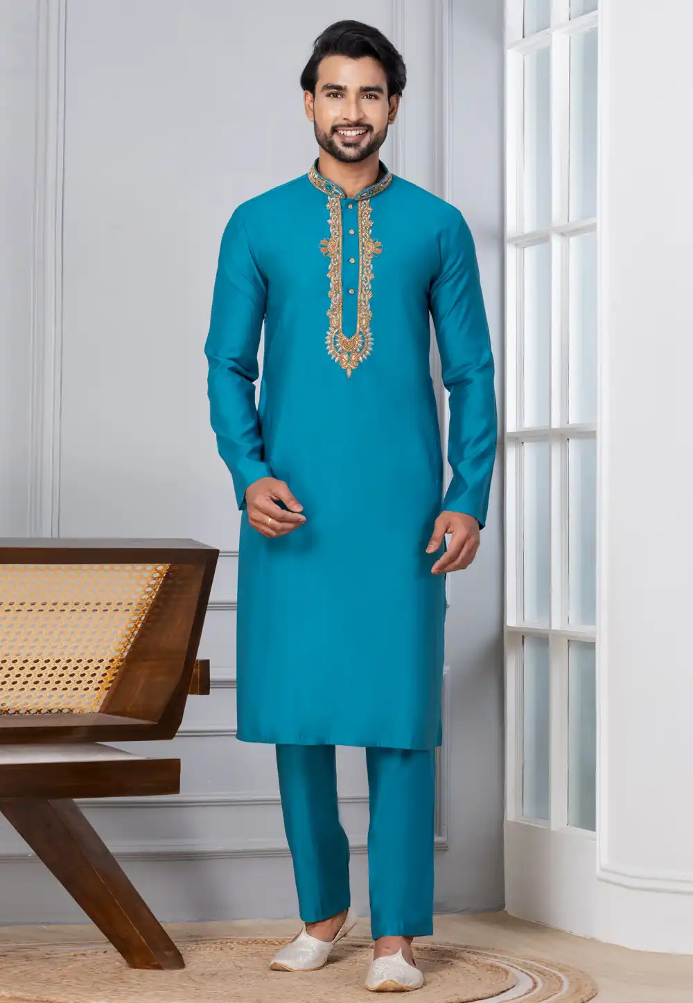 Sky Blue Cotton Kurta Pajama 315757