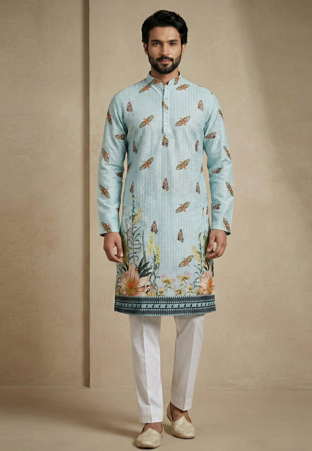 Sky Blue Cotton Kurta Pajama 325386