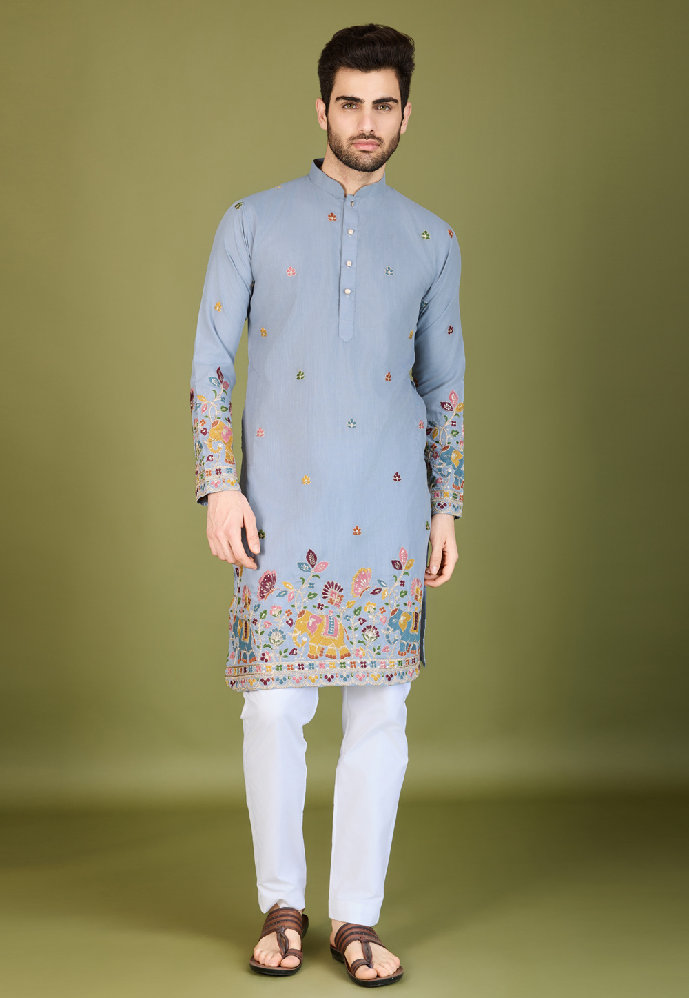 Sky Blue Cotton Kurta Pajama 311713