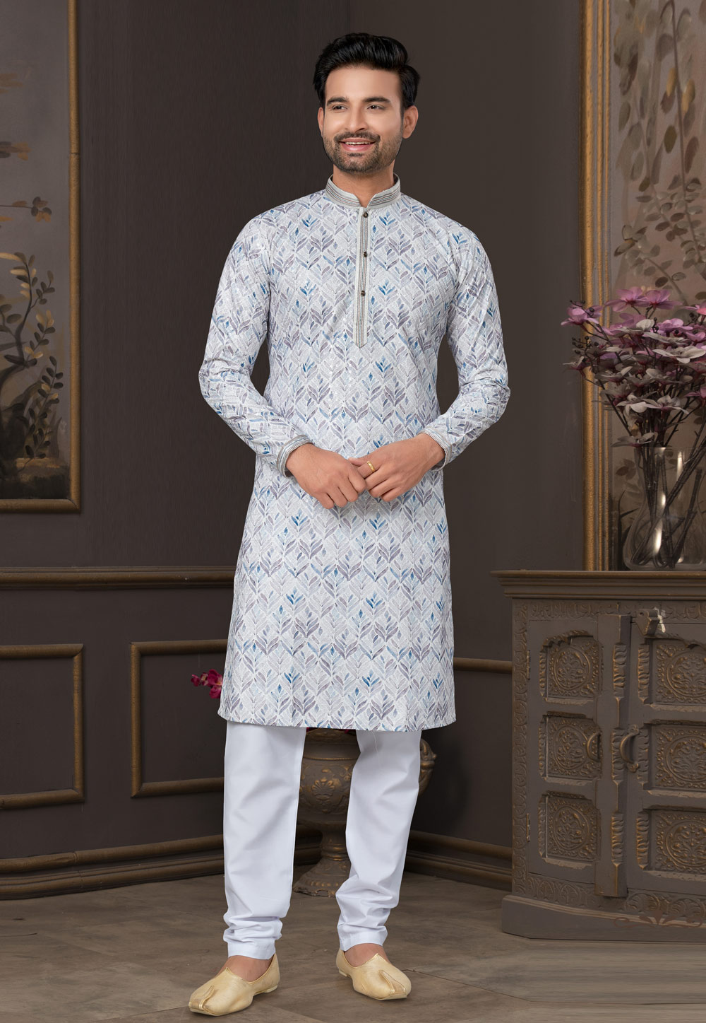 Sky Blue Cotton Kurta Pajama 280981