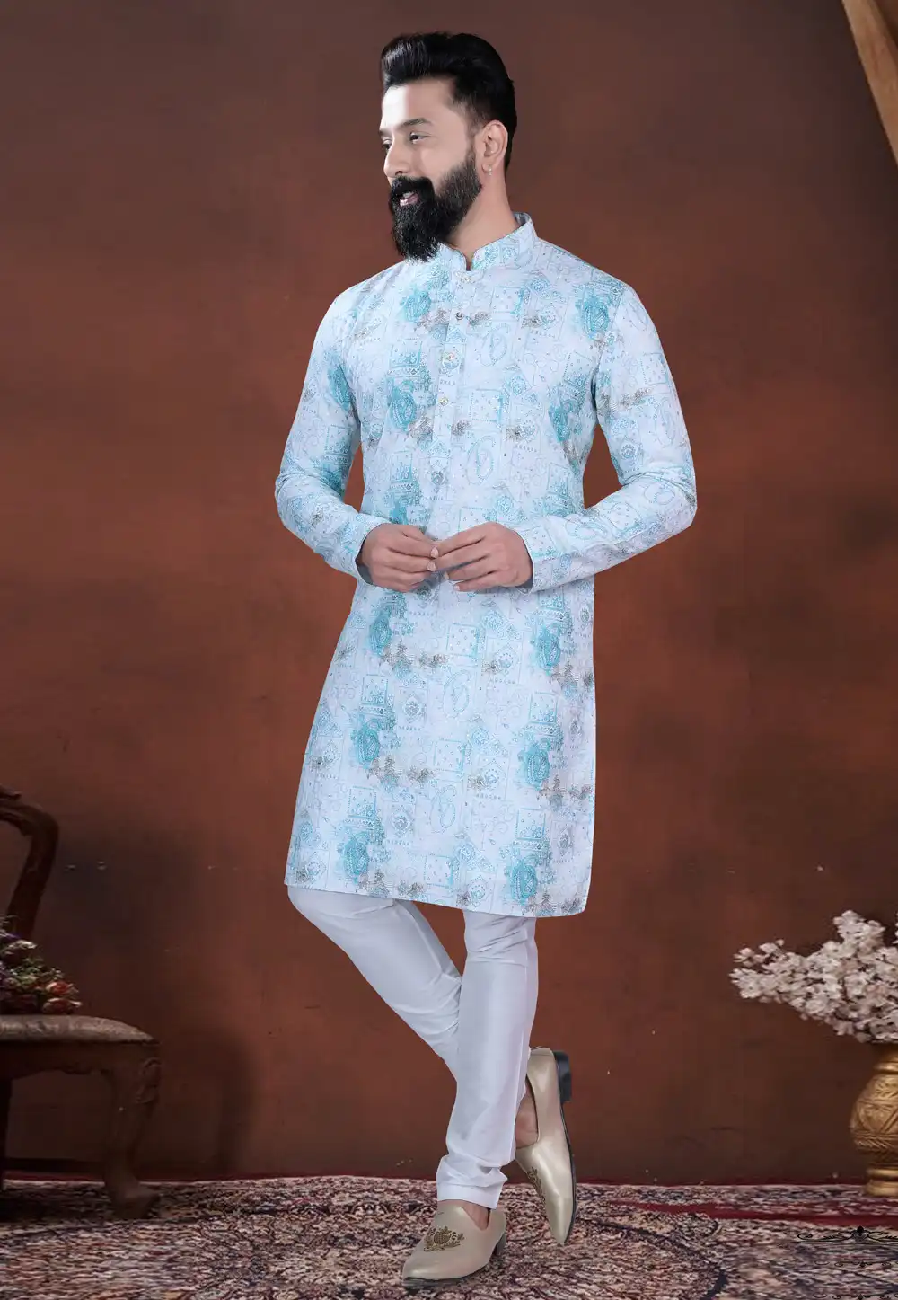 Sky Blue Cotton Kurta Pajama 318563