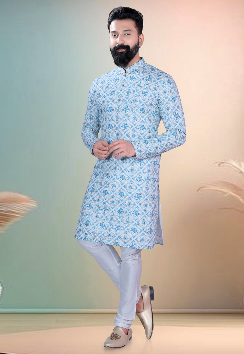 Sky Blue Cotton Kurta Pajama 318592