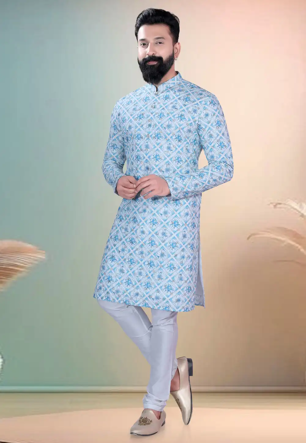 Sky Blue Cotton Kurta Pajama 318592