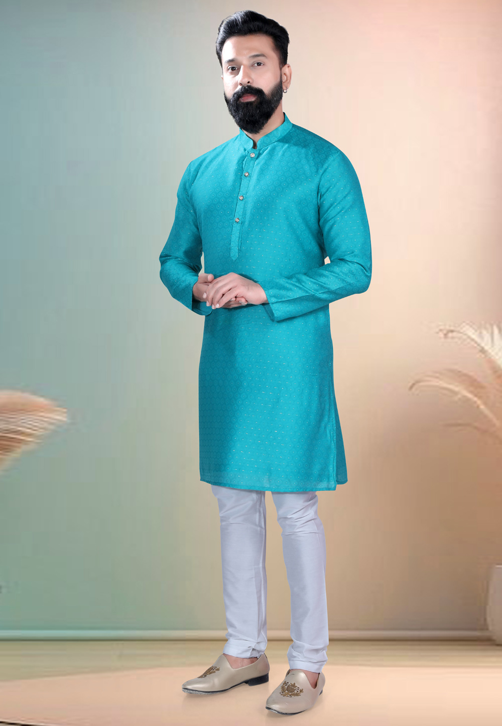 Sky Blue Cotton Kurta Pajama 318618