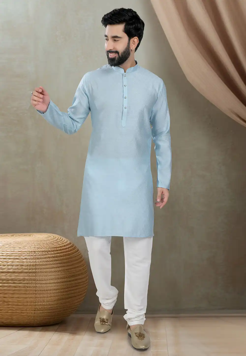Sky Blue Cotton Kurta Pajama 310805