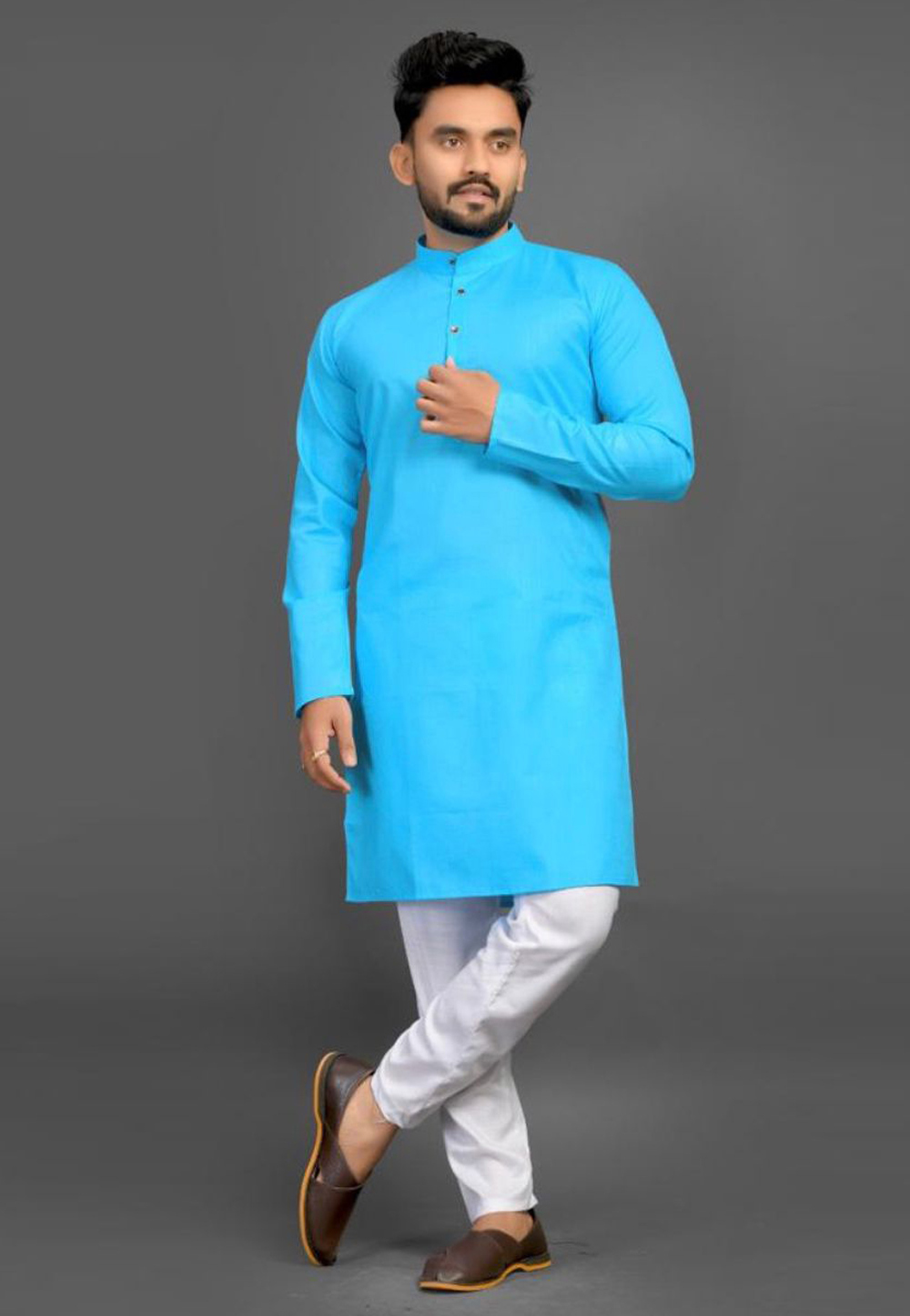Sky Blue Cotton Kurta Pajama 312787