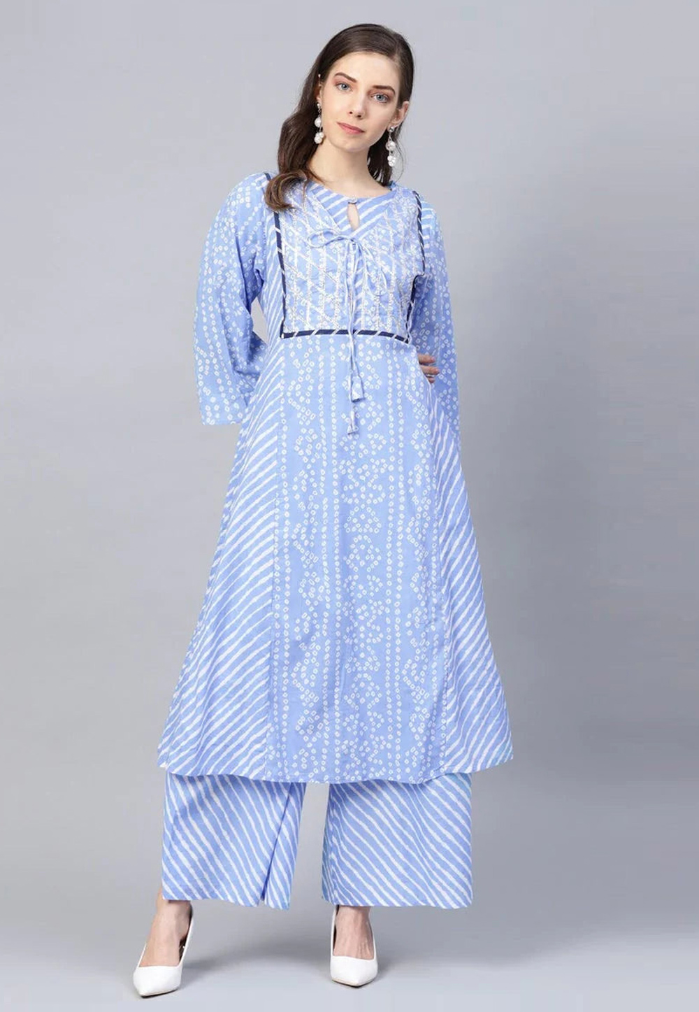 Sky Blue Cotton Kurta Set With Palazzo 281356
