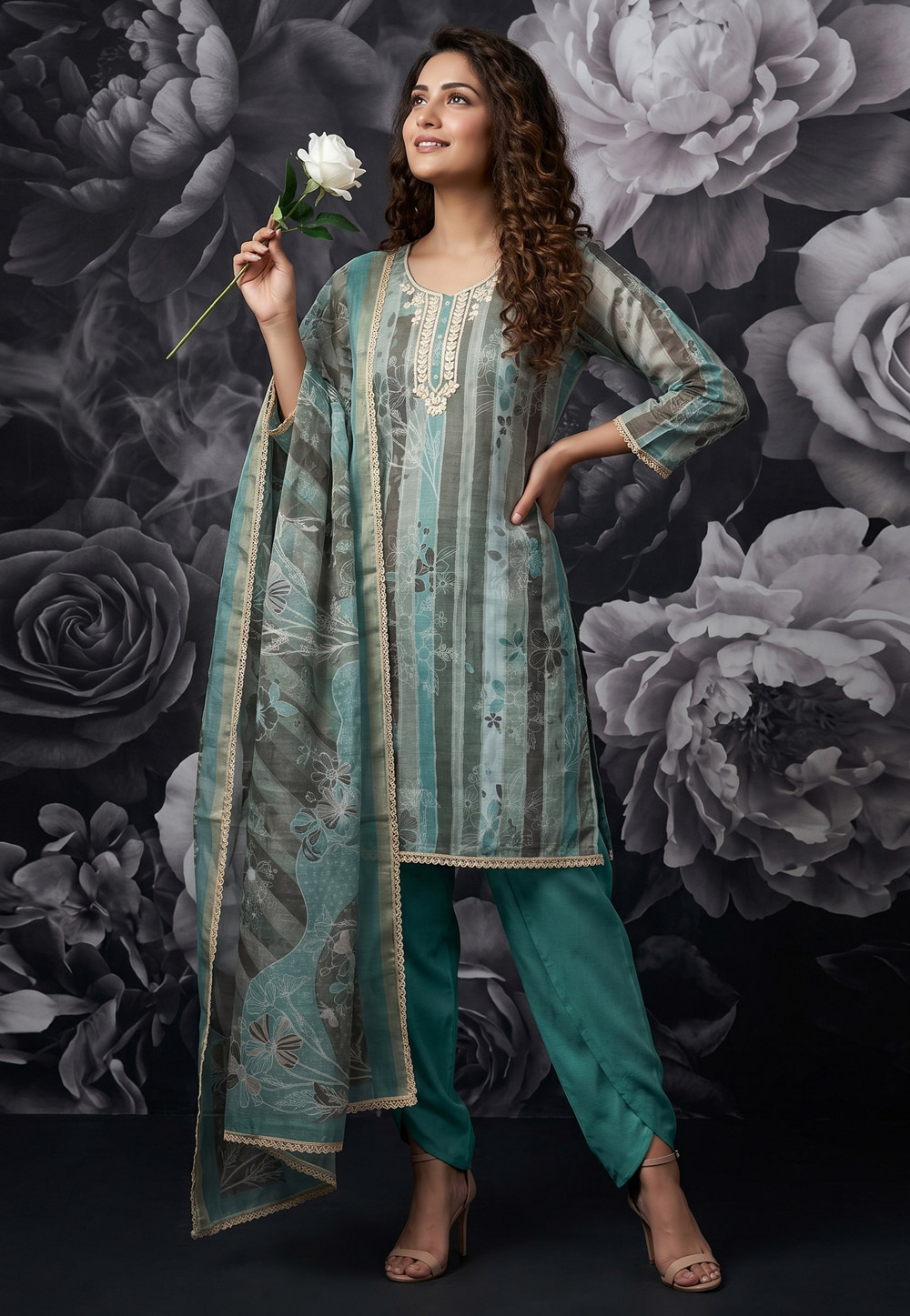 Sky Blue Cotton Linen Dhoti Salwar Suit 330122