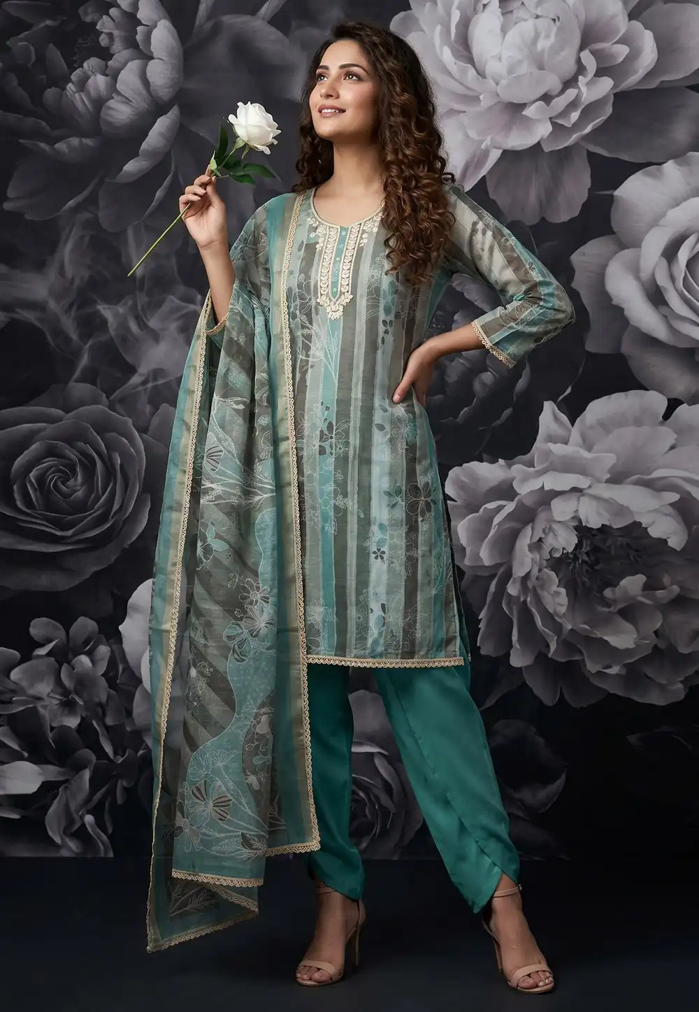 Sky Blue Cotton Linen Dhoti Salwar Suit 330122