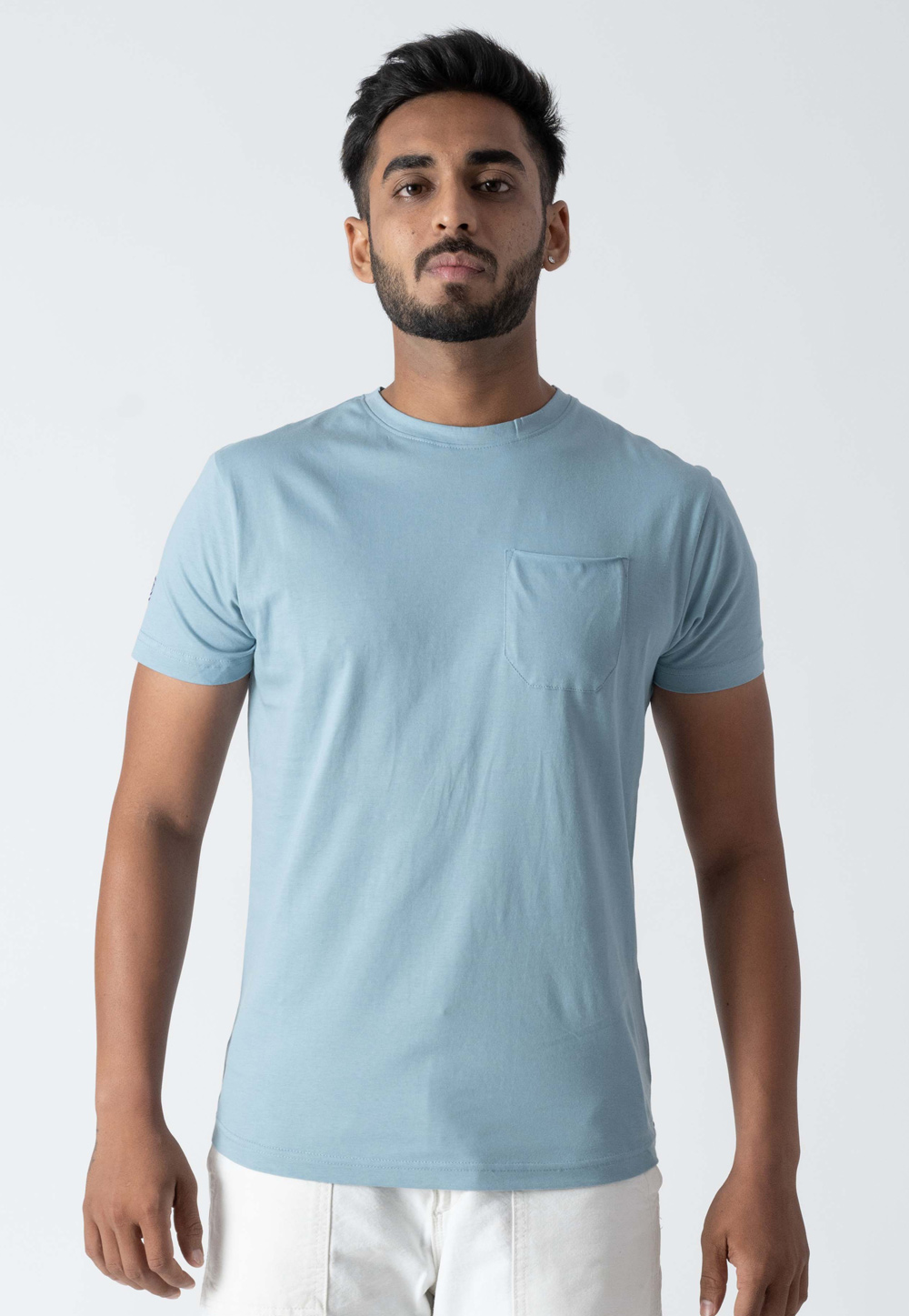 Sky Blue Cotton Mens Pocket T-Shirt 313220